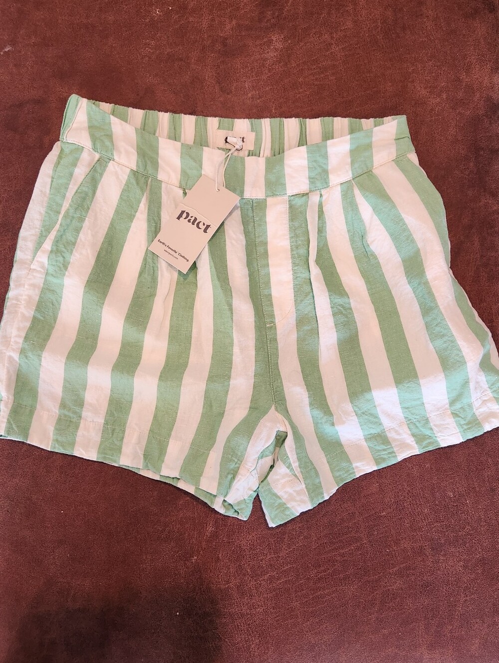 NWT! Pact Women's Mint Green and White Striped High-Waist Shorts